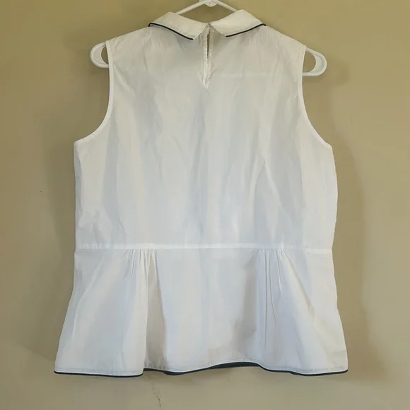 HD IN PARIS Anthropologie White & Blue Bennett Pleated Peplum Sleeveless Top L7 - Picture 5 of 9